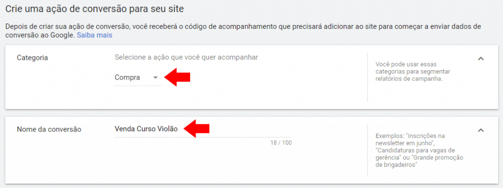 Imagem 4: Criação Tag de Conversão do Google Ads.