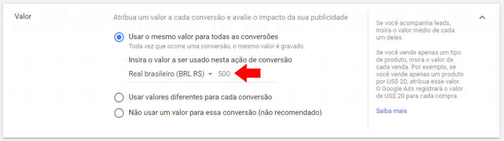 Imagem 5: Criação Tag de Conversão do Google Ads.