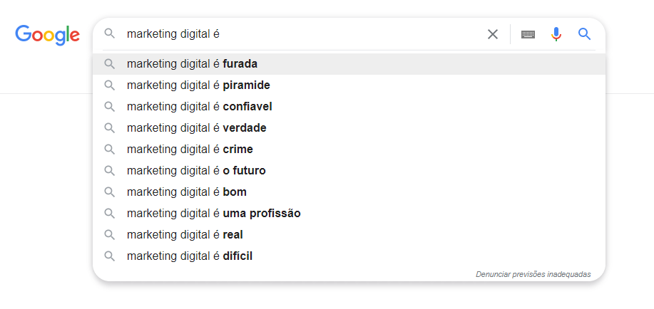 Pesquisa no Google: Marketing digital é